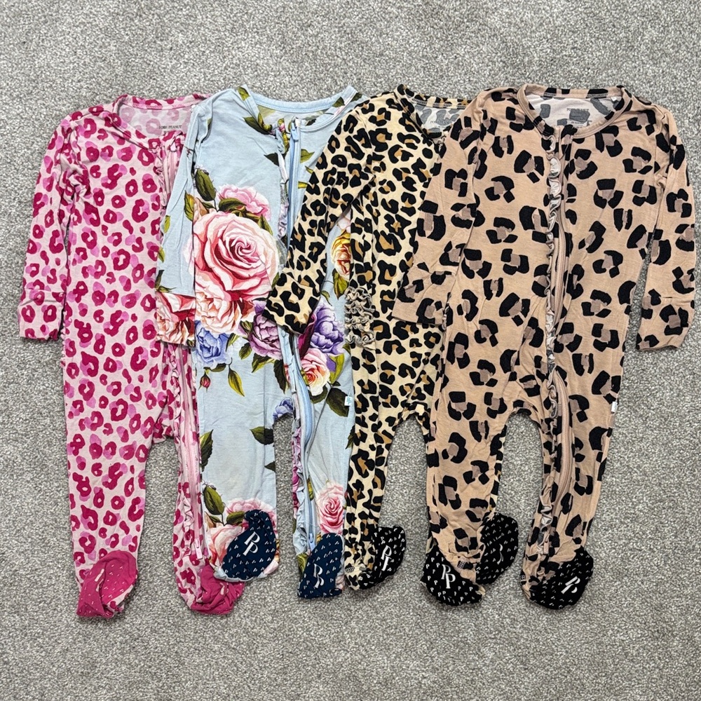 Posh Peanut Floral and Animal Print Footies Set- 12-18m